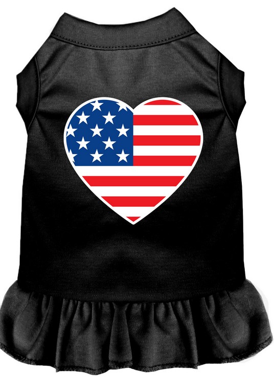 American Flag Heart Screen Print Dress Black XS